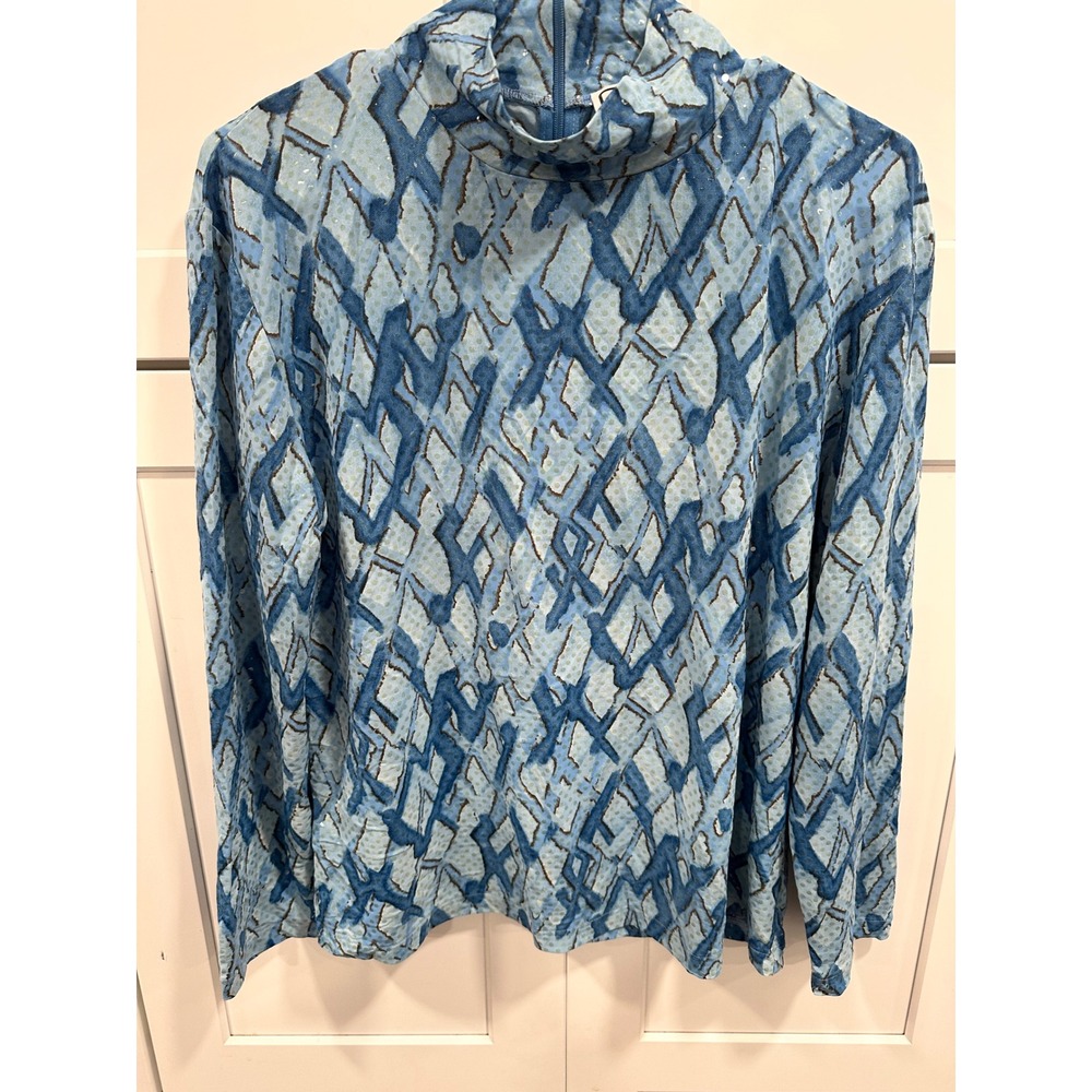 CARLISLE Blue Abstract Print Mock Neck Long Sleeve Top Size XXL